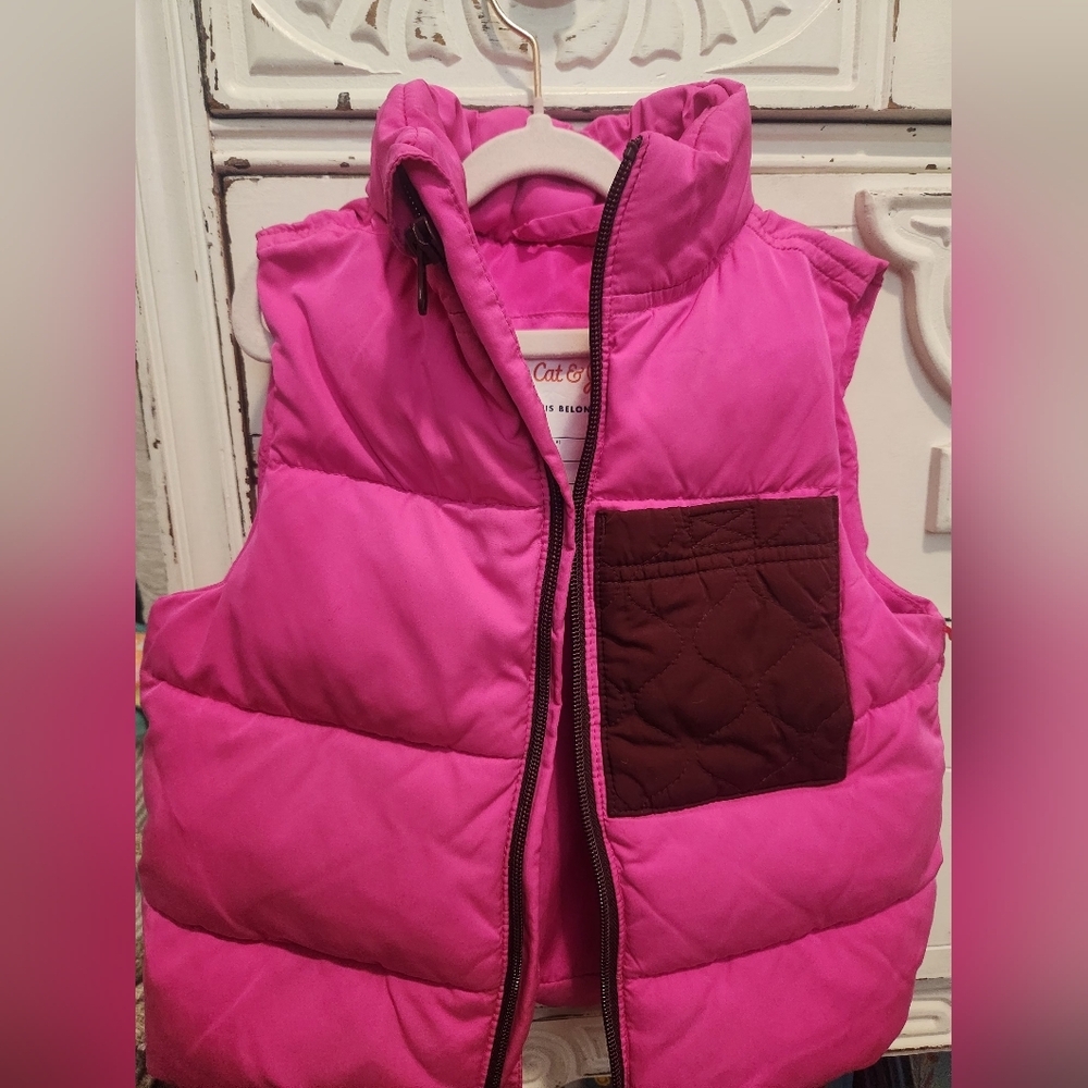 Cat & Jack Fuchsia and Brown Kids Puffer Vest